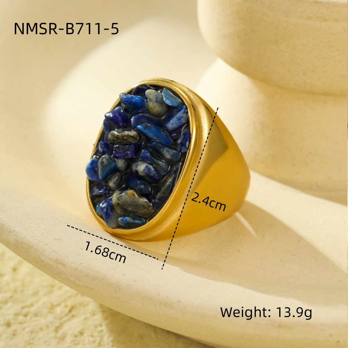 Wholesale Vintage Stainless Steel Natural Stone Geometric Ring